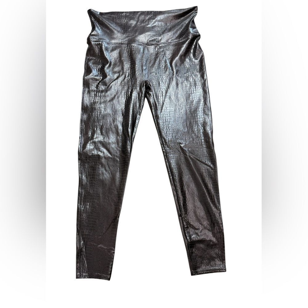 Spanx Black Faux Leather Snake Print Pants